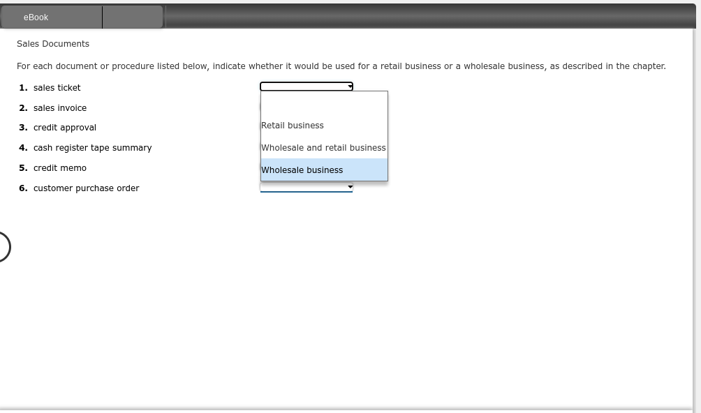 Sales Documents For each document or procedure listed below, indicate whether it