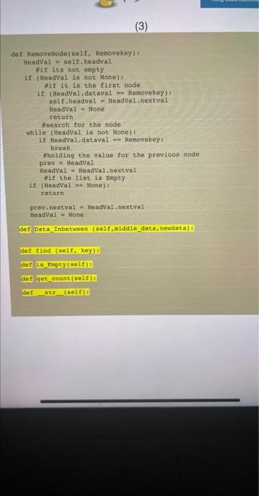 Linked List ADT solve the following tasks. elasn Linkediattf def init (self)in