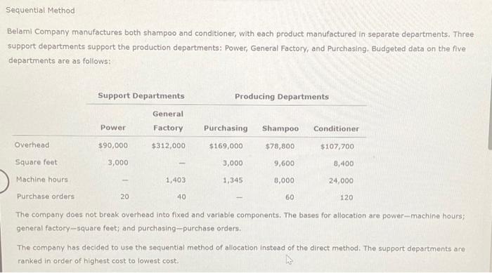 Help please! Belami Company manufactures both shampoo and conditioner, with each product