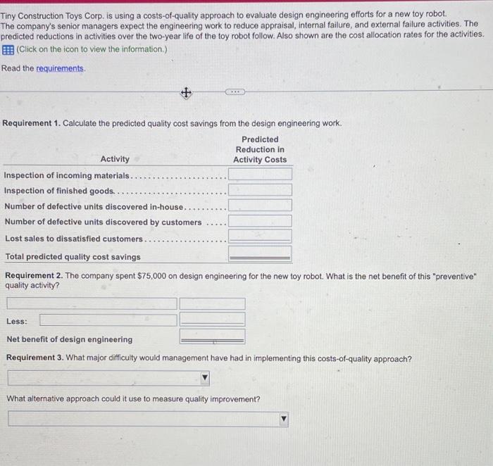 please answer meeting all the requirements, Thank you. Tiny Construction Toys Corp.