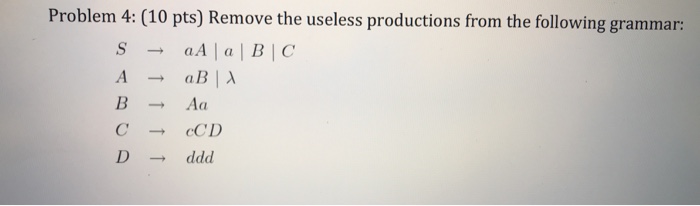  Problem 4: (10 pts) Remove the useless productions from the following