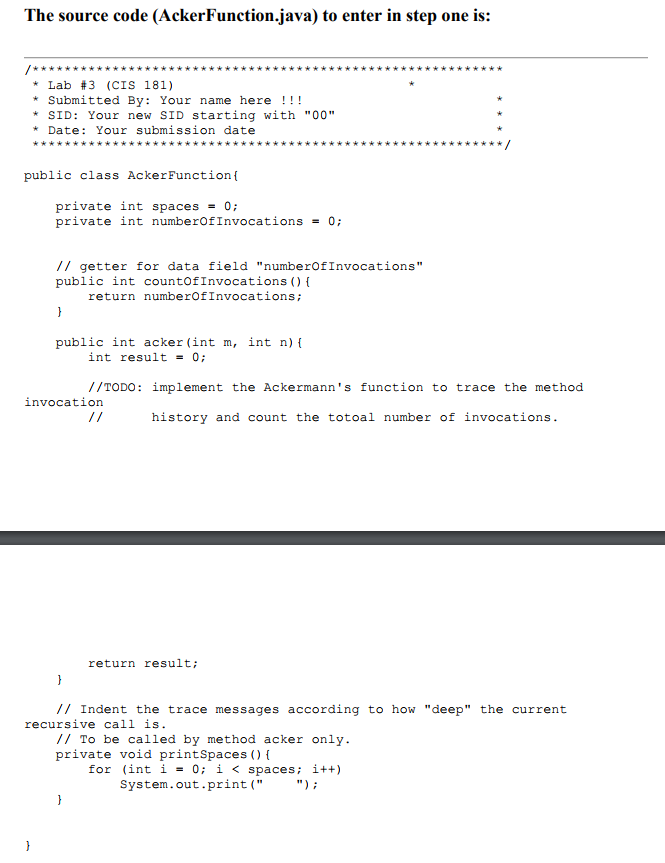 using class variables to record method invocation history Description The Ackermann's function