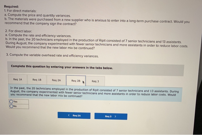 labor Variable manufacturing overhead Total standard cost per unit Standard Quantity or