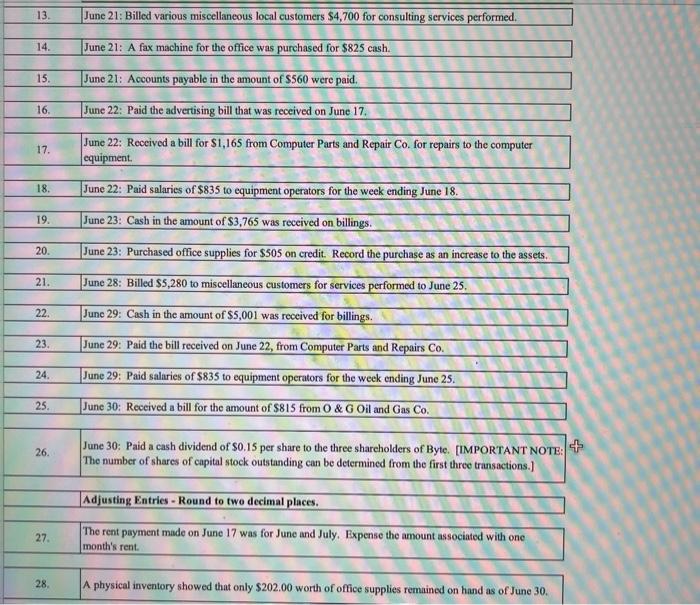01 Jun 01 Jun 01 Jun 01 1110 Cash 131 Computer Equip
