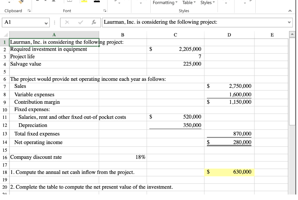 Laurman, Inc. is considering a new project and has provided the details