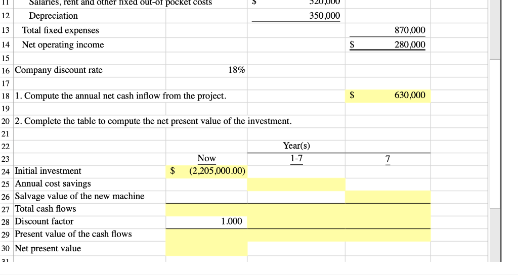 of the project. The Controller has asked you to compute various capital