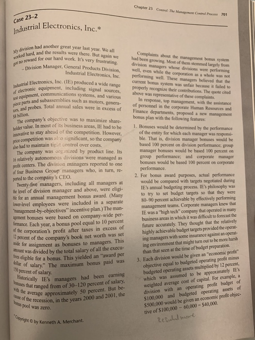 Hello please provide an answer for Case 23-2 No. 4: Propose a