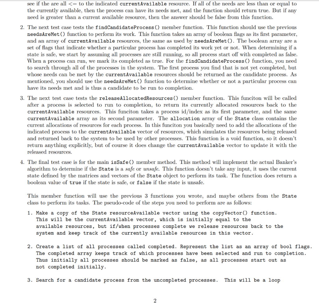 boolean safe (state S) { int currentavail[m] ; process rest[]; currentavail =