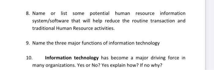  8. Name or list some potential human resource information system/software that