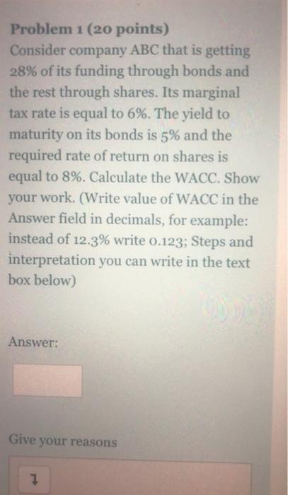  please answer all question please Problem 1 (20 points) Consider company