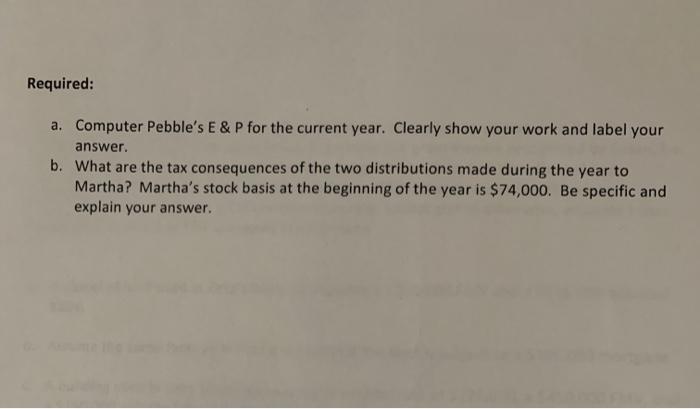 Computer Pebble's E \& P for the current year. Clearly show your