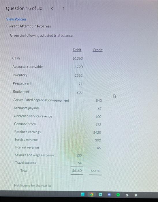  View Policies Current Attempt in Progress Given the following adjusted trial