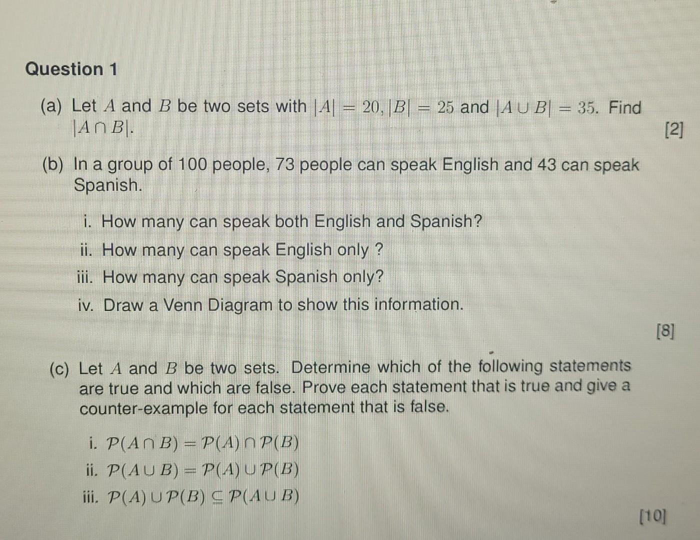  Question 1 [2] (a) Let A and B be two sets