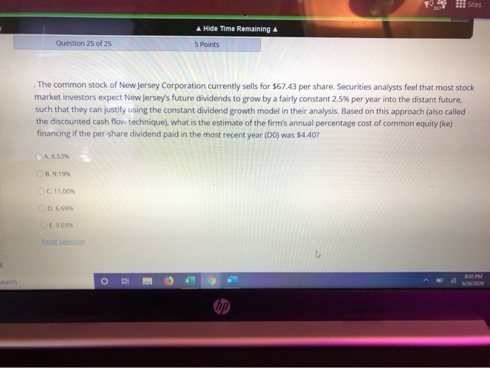  17 Sites A Hide Time Remaining A 5 Points Question 25