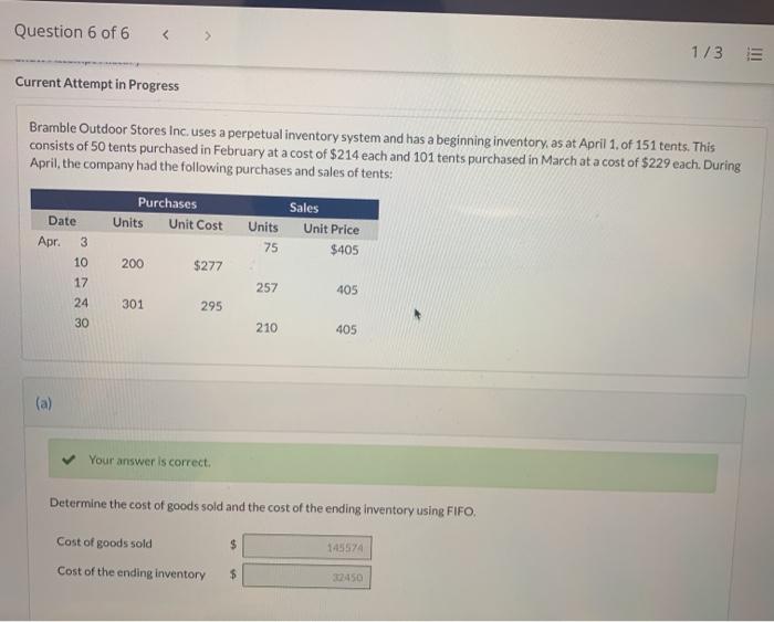  please answer B) Question 6 of 6 1/3 Current Attempt in
