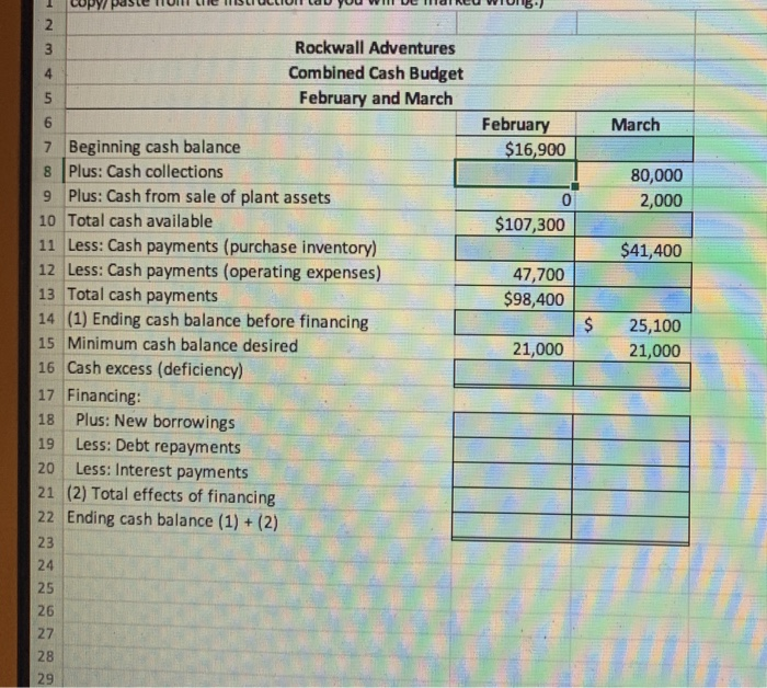 partial cash budget follows: COLN Rockwall Adventures Combined Cash Budget February and