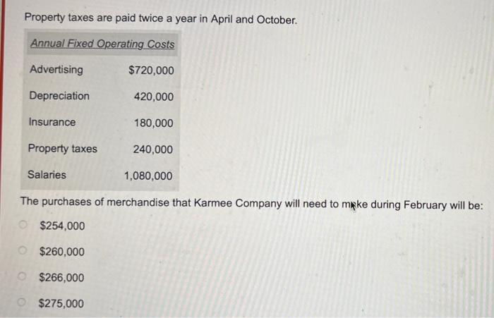 months of the coming year are as follows. Karmee's cost of goods