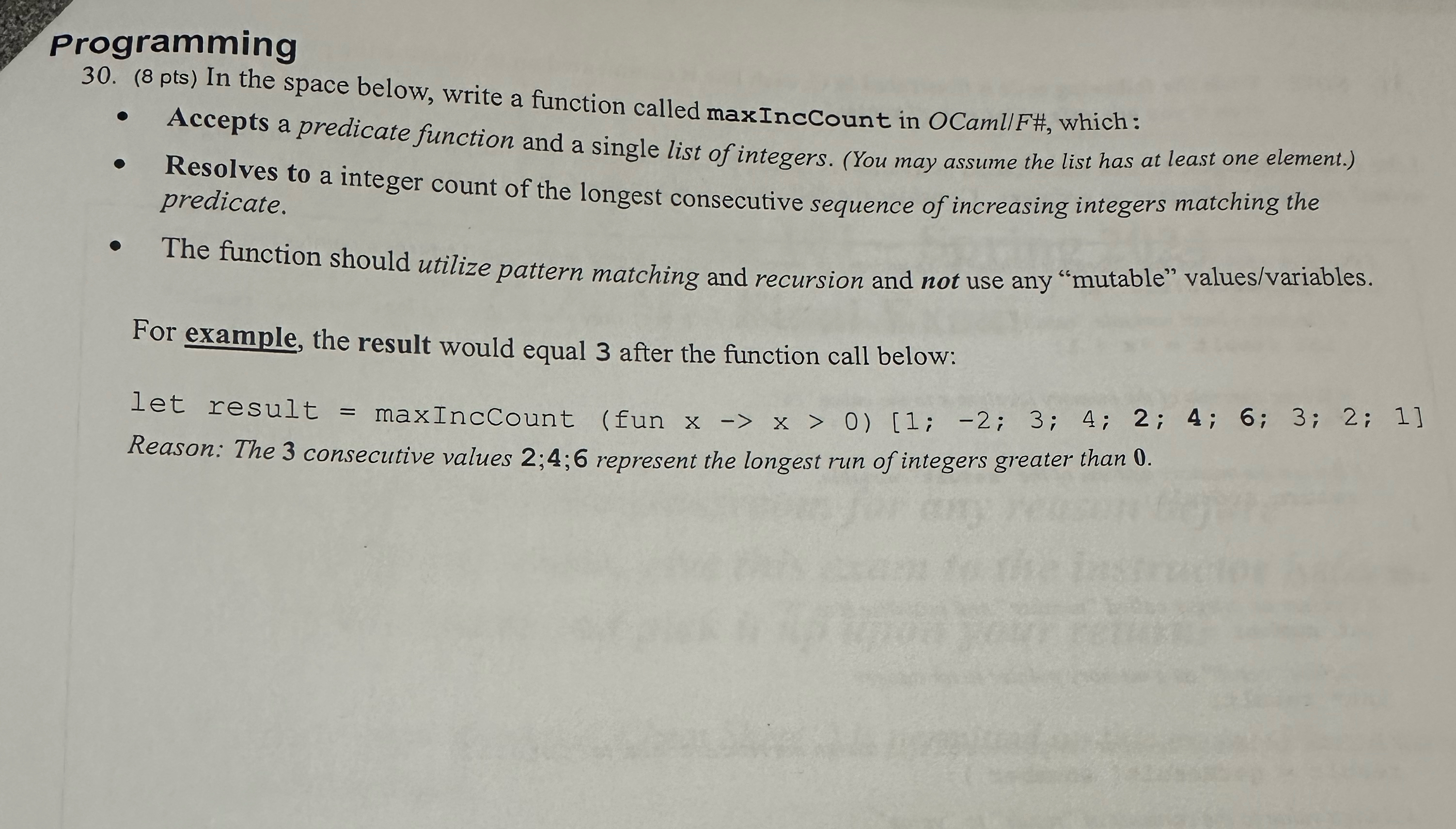  Programming 30.(8 pts) In the space below, write a function called