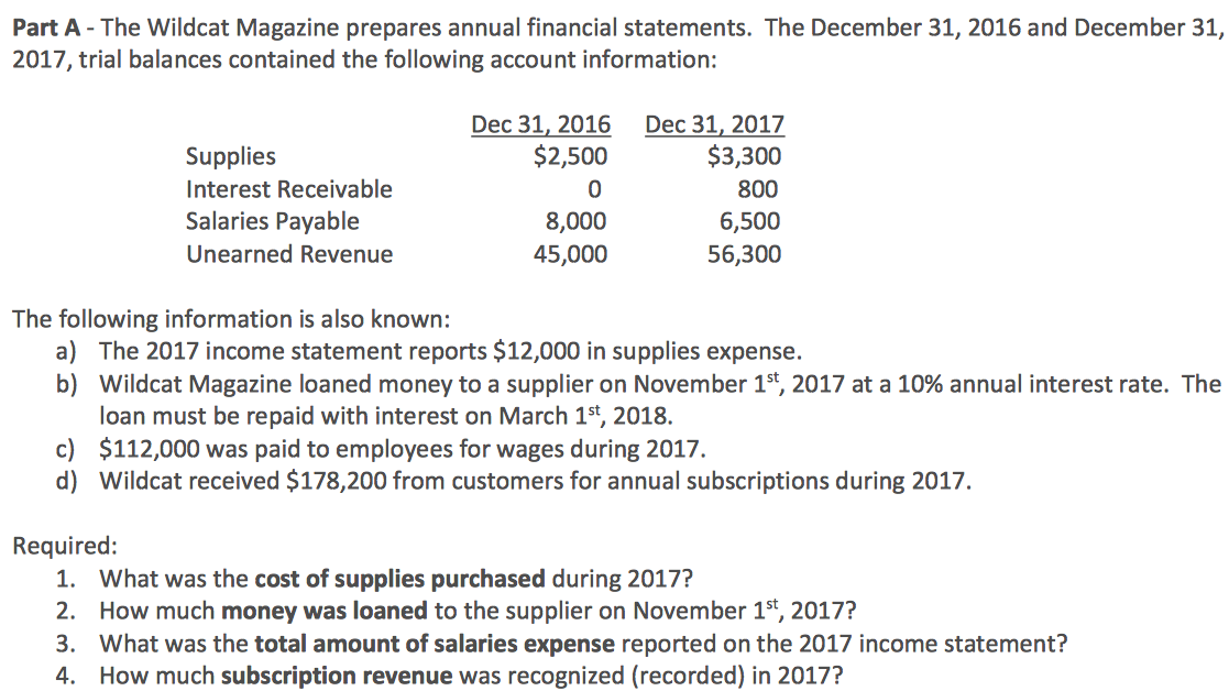 In Part A, you will be utilizing given data regarding four different