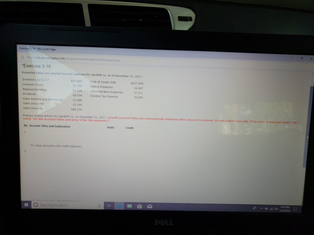?http redugen shared/assi Exercise 3-16 Presented below are selected account balances