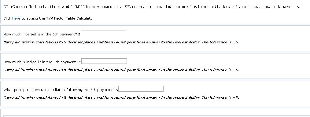  CTL (Concrete Testing Lab) borrowed $40,000 for new equipment at 9%