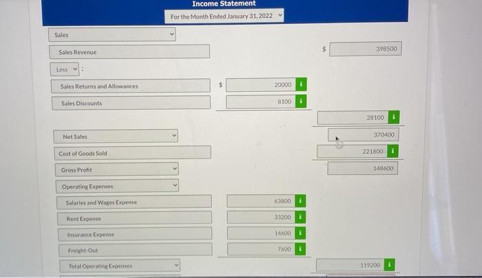 January 2022. Cost of goods sold Freight-out Insurance expense Salaries and wages