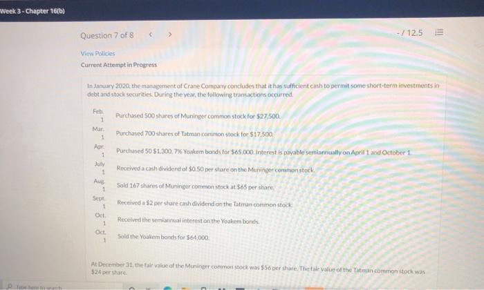  Week 3 - Chapter 16b) - / 12.5 Question 7 of