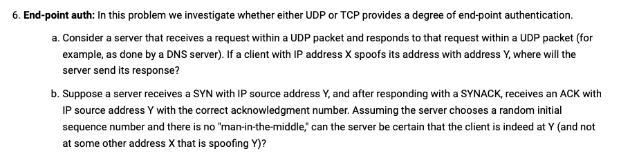 6. End-point auth: In this problem we investigate whether either UDP