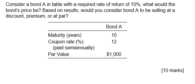 Consider a bond A in table with a required rate of