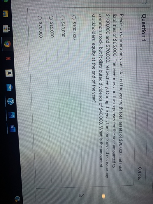  Question 1 0.4 pts Precision Camera Services started the year with