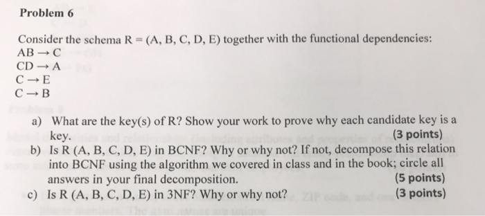  Problem 6 Consider the schema R- (A, B, C, D, E)
