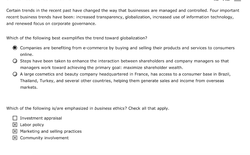 Business trend and ethics