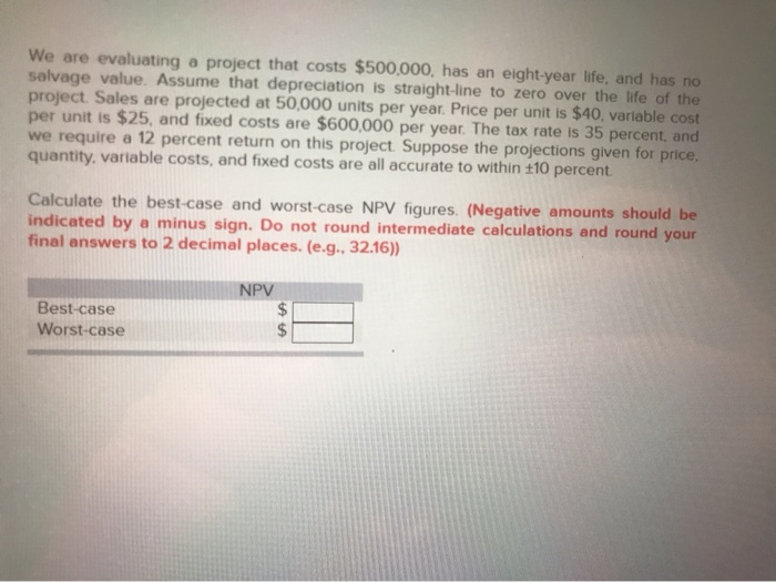  We are evaluating a project that cost $500,000, has a eight