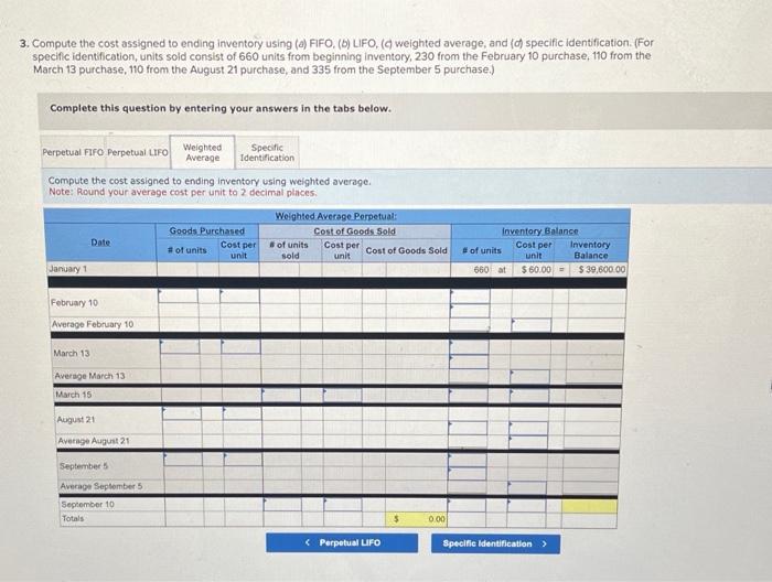 specific identification, units sold consist of 660 units from beginning inventory, 230