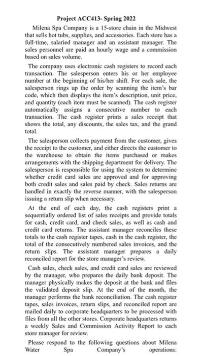 can you please solve question B and D? Project ACC413- Spring 2022