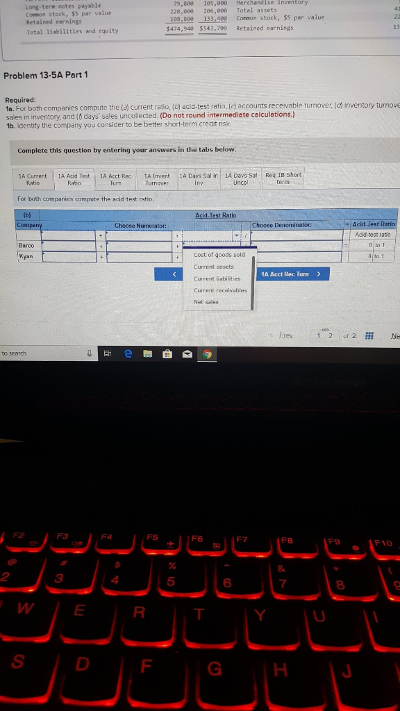 Summary information from the financial statements of two companies competing in the
