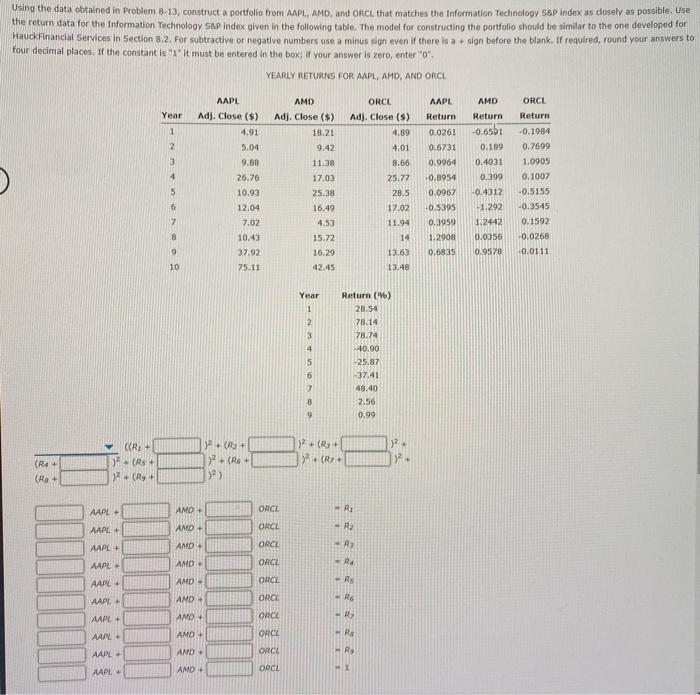  Using the data obtained in Problem 8-13, construct a portfolio from