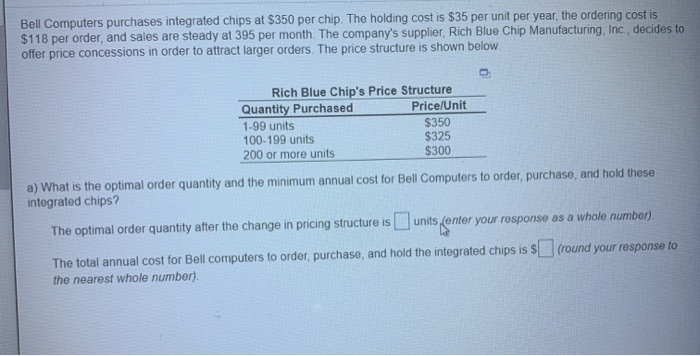  Bell Computers purchases integrated chips at $350 per chip. The holding