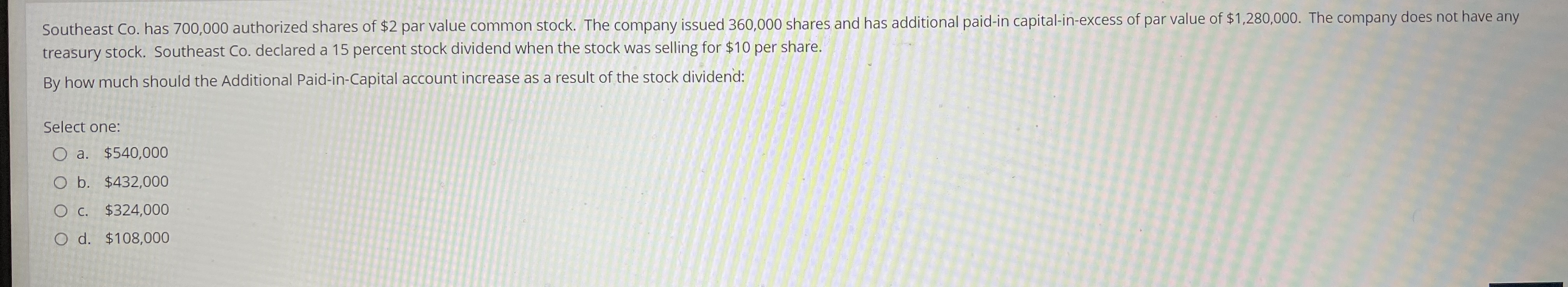  Southeast Co. has 700,000 authorized shares of $2 par value common