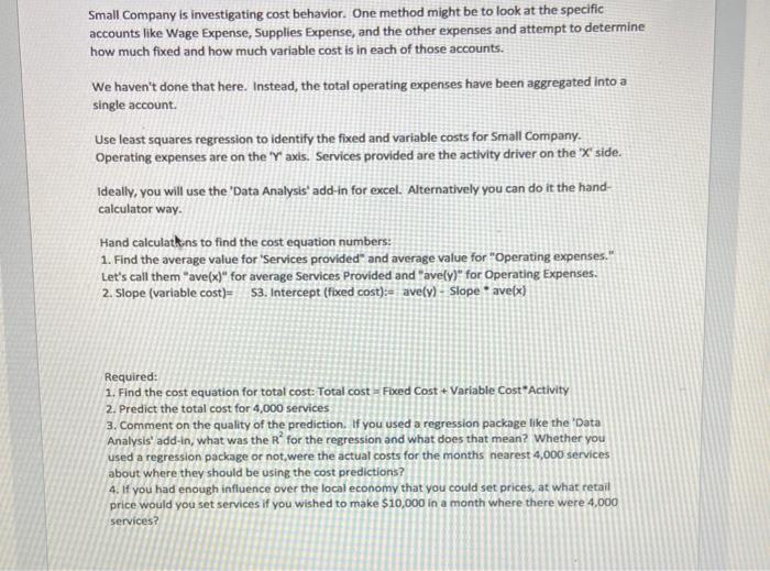  Small Company is investigating cost behavior. One method might be to