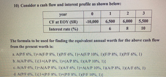  10) Consider a cash flow and interest profile as shown below: