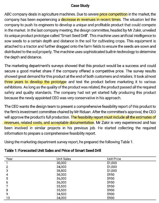Please Help me in this. Case Study ABC company deals in agriculture