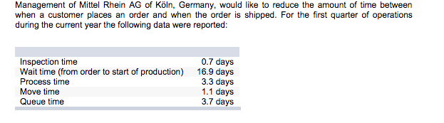  1. Compute the manufacturing cycle efficiency (MCE) for the quarter. 2.