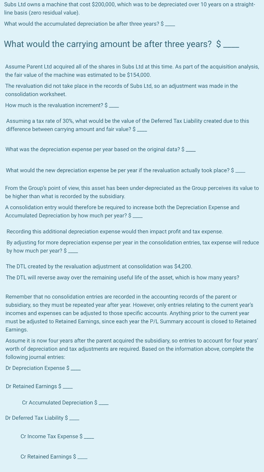  Subs Ltd owns a machine that cost $200,000, which was to