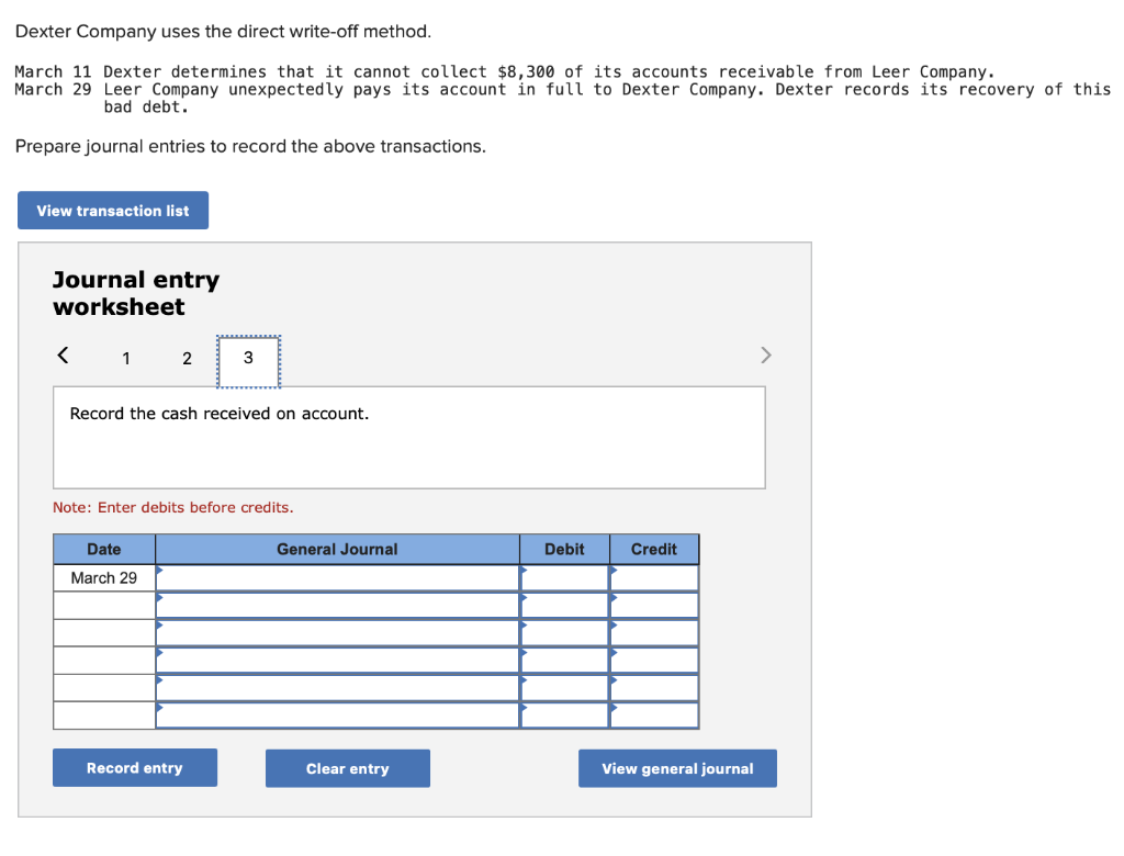 March 29 Leer Company unexpectedly pays its account in full to Dexter