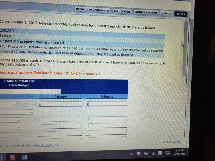 a cash balance of $62,955 on January 1, 2017. Relevant monthly budget