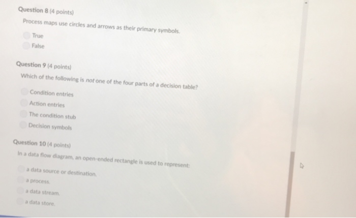  Question 8 (4 points) Process maps use circles and arrows as
