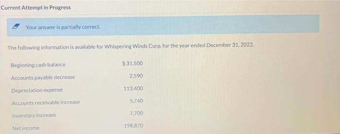  Current Attempt in Progress Your answer is partially correct. The following