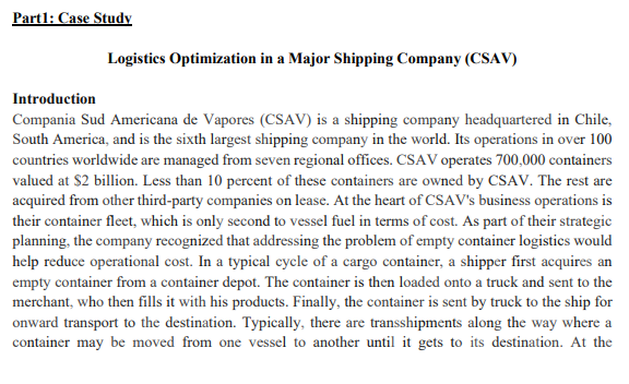  Part1: Case Study Logistics Optimization in a Major Shipping Company (CSAV)