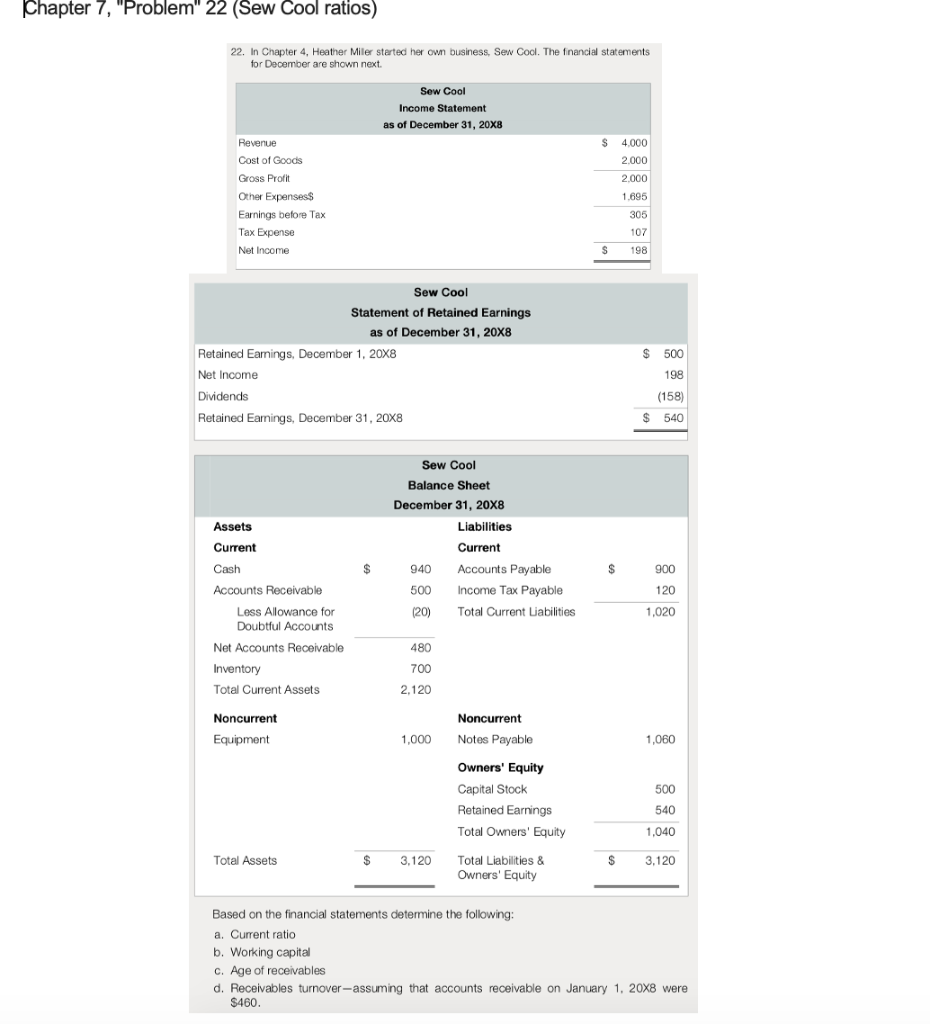  Chapter 7, "Problem" 22 (Sew Cool ratios) 22. In Chapter 4,